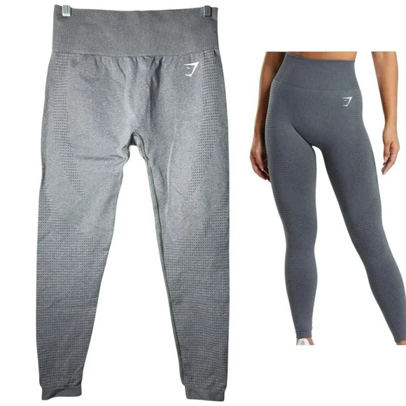 Gymshark Seamless Leggings Gray Women Size Large Compression Gym Lift Winter - Picture 1 of 7